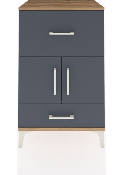 Hyperion Komodin Tek Raflı 2 Çekmeceli 2 Kapaklı 60X44X96 Çam-Antrasit