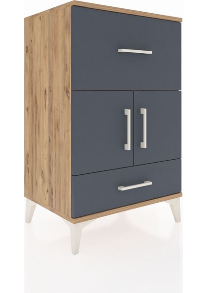 Hyperion Komodin Tek Raflı 2 Çekmeceli 2 Kapaklı 60X44X96 Çam-Antrasit fiyatları