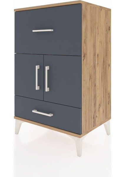 Hyperion Komodin Tek Raflı 2 Çekmeceli 2 Kapaklı 60X44X96 Çam-Antrasit modelleri