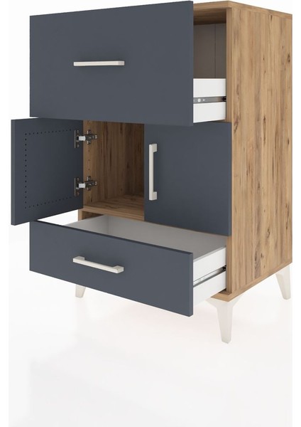 Hyperion Komodin Tek Raflı 2 Çekmeceli 2 Kapaklı 60X44X96 Çam-Antrasit fırsatları