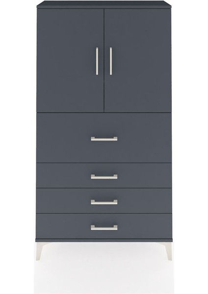 Arges Dolap 3 Raflı 4 Çekmeceli 2 Kapaklı 88X30X163 Antrasit-Antrasit