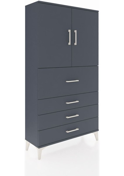 Arges Dolap 3 Raflı 4 Çekmeceli 2 Kapaklı 88X30X163 Antrasit-Antrasit fiyatları