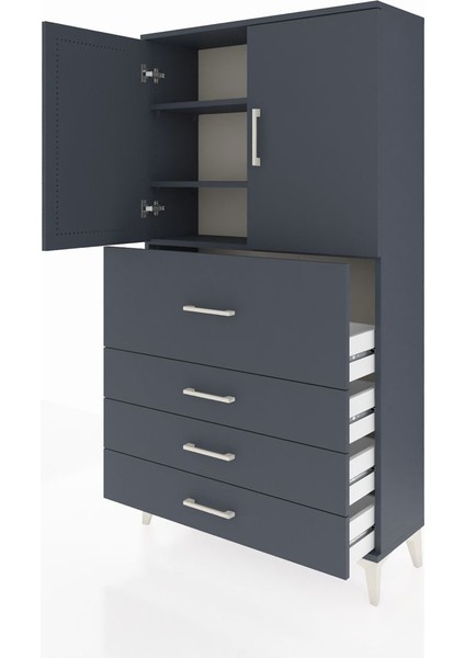 Arges Dolap 3 Raflı 4 Çekmeceli 2 Kapaklı 88X30X163 Antrasit-Antrasit fırsatları