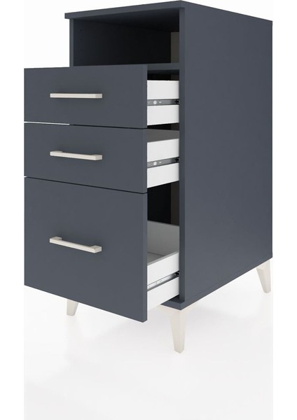 Kronos Komodin Tek Raflı 3 Çekmeceli 44X59X96 Antrasit-Antrasit fırsatları