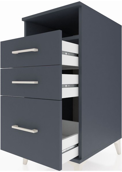 Kronos Komodin Tek Raflı 3 Çekmeceli 44X59X96 Antrasit-Antrasit indirimleri