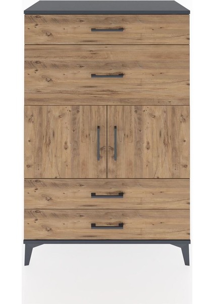 Hyperion Dolap Tek Raflı 4 Çekmeceli 2 Kapaklı 88X44X134 Antrasit-Çam