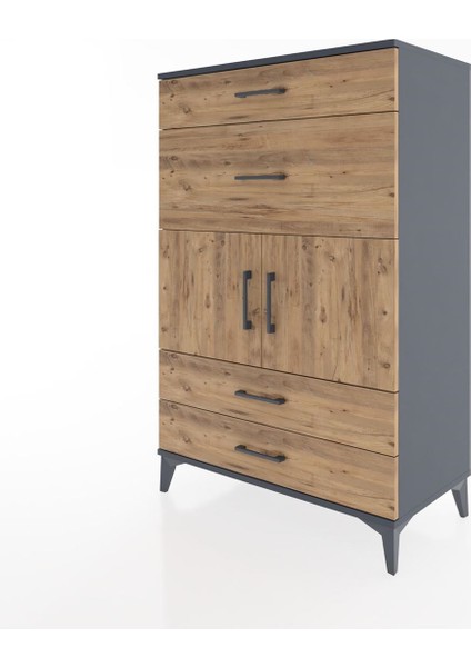 Hyperion Dolap Tek Raflı 4 Çekmeceli 2 Kapaklı 88X44X134 Antrasit-Çam modelleri