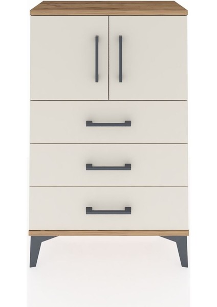 Arges Komodin Tek Raflı 3 Çekmeceli 2 Kapaklı 60X30X96 Çam-Aytaşı