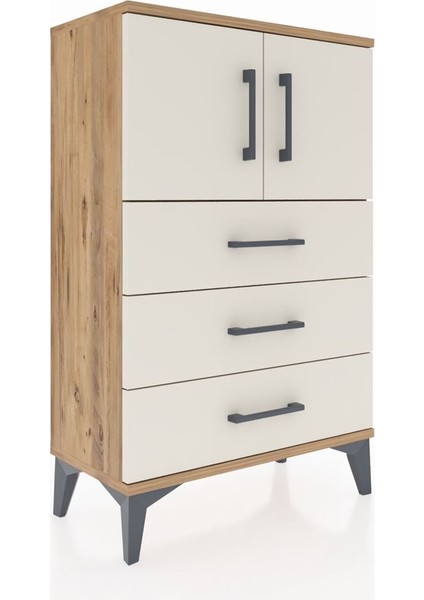 Arges Komodin Tek Raflı 3 Çekmeceli 2 Kapaklı 60X30X96 Çam-Aytaşı fiyatları