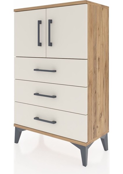 Arges Komodin Tek Raflı 3 Çekmeceli 2 Kapaklı 60X30X96 Çam-Aytaşı modelleri