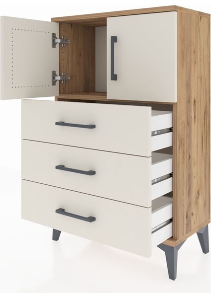 Arges Komodin Tek Raflı 3 Çekmeceli 2 Kapaklı 60X30X96 Çam-Aytaşı fırsatları