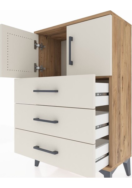Arges Komodin Tek Raflı 3 Çekmeceli 2 Kapaklı 60X30X96 Çam-Aytaşı indirimleri