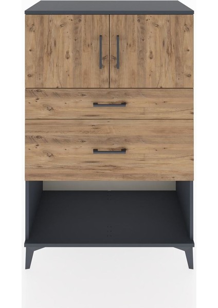 Hyperion Dolap Tek Raflı 2 Çekmeceli 2 Kapaklı 88X44X134 Antrasit-Çam