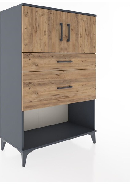 Hyperion Dolap Tek Raflı 2 Çekmeceli 2 Kapaklı 88X44X134 Antrasit-Çam fiyatları