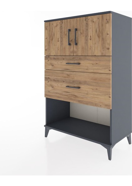 Hyperion Dolap Tek Raflı 2 Çekmeceli 2 Kapaklı 88X44X134 Antrasit-Çam modelleri