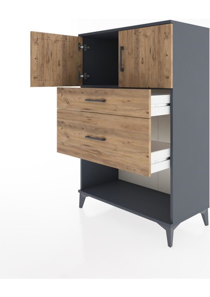 Hyperion Dolap Tek Raflı 2 Çekmeceli 2 Kapaklı 88X44X134 Antrasit-Çam fırsatları