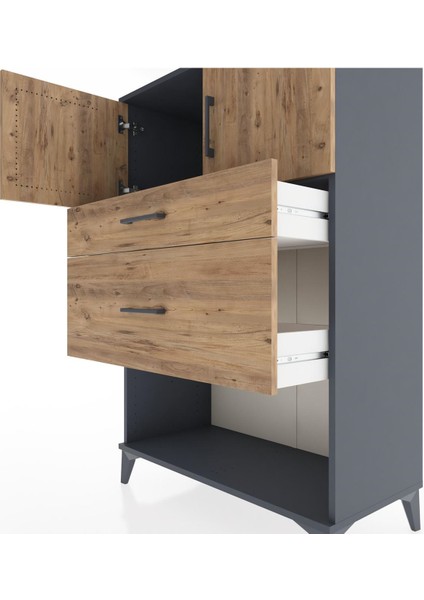 Hyperion Dolap Tek Raflı 2 Çekmeceli 2 Kapaklı 88X44X134 Antrasit-Çam indirimleri