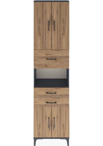 Arges Dolap 3 Raflı 3 Çekmeceli 4 Kapaklı 60X30X243 Antrasit-Çam