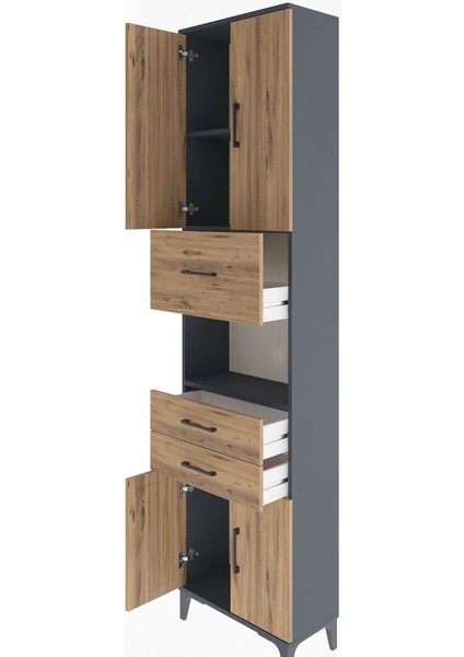 Arges Dolap 3 Raflı 3 Çekmeceli 4 Kapaklı 60X30X243 Antrasit-Çam fırsatları
