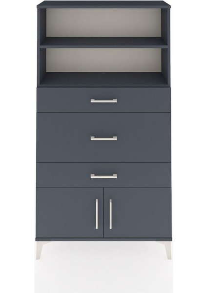Arges Dolap 2 Raflı 3 Çekmeceli 2 Kapaklı 88X30X163 Antrasit-Antrasit