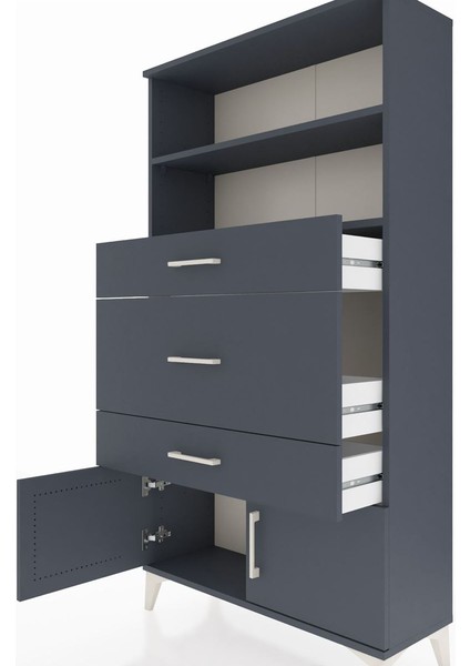 Arges Dolap 2 Raflı 3 Çekmeceli 2 Kapaklı 88X30X163 Antrasit-Antrasit indirimleri