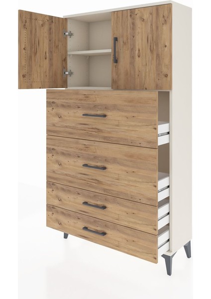Arges Dolap 2 Raflı 4 Çekmeceli 2 Kapaklı 88X30X163 Aytaşı-Çam indirimleri