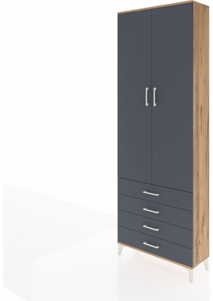Arges Dolap 5 Raflı 4 Çekmeceli 2 Kapaklı 88X30X243 Çam-Antrasit modelleri