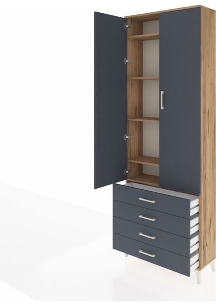 Arges Dolap 5 Raflı 4 Çekmeceli 2 Kapaklı 88X30X243 Çam-Antrasit fırsatları