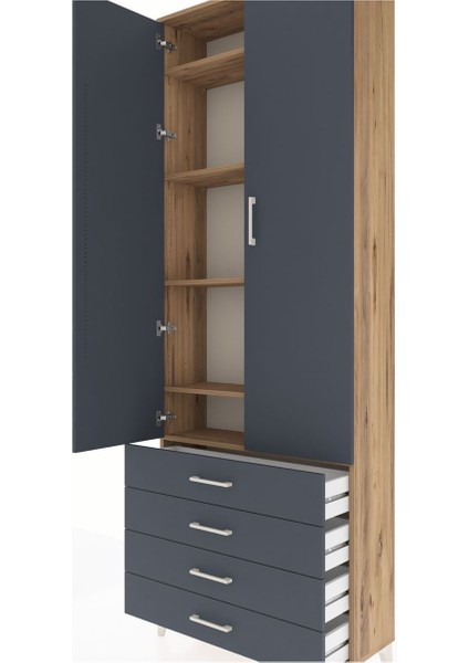Arges Dolap 5 Raflı 4 Çekmeceli 2 Kapaklı 88X30X243 Çam-Antrasit indirimleri