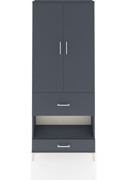 Arges Dolap 4 Raflı 2 Çekmeceli 2 Kapaklı 88X30X221 Antrasit-Antrasit