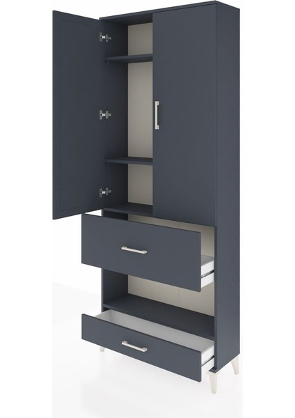 Arges Dolap 4 Raflı 2 Çekmeceli 2 Kapaklı 88X30X221 Antrasit-Antrasit fırsatları