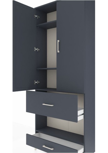 Arges Dolap 4 Raflı 2 Çekmeceli 2 Kapaklı 88X30X221 Antrasit-Antrasit indirimleri