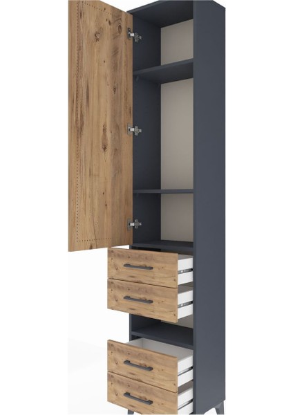 Arges Dolap 4 Raflı 4 Çekmeceli Tek Kapaklı 44X30X221 Antrasit-Çam indirimleri