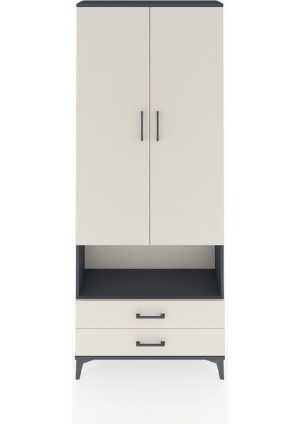 Arges Dolap 4 Raflı 2 Çekmeceli 2 Kapaklı 88X30X221 Antrasit-Aytaşı