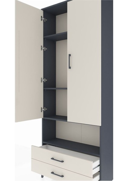 Arges Dolap 4 Raflı 2 Çekmeceli 2 Kapaklı 88X30X221 Antrasit-Aytaşı indirimleri
