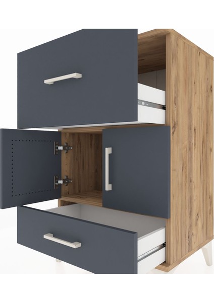 Hyperion Komodin Tek Raflı 2 Çekmeceli 2 Kapaklı 60X44X96 Çam-Antrasit indirimleri