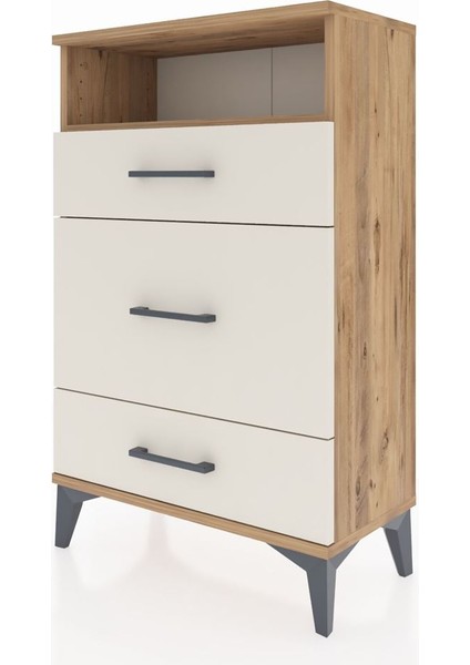 Arges Komodin Tek Raflı 3 Çekmeceli 60X30X96 Çam-Aytaşı modelleri
