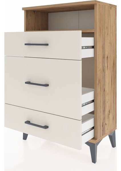 Arges Komodin Tek Raflı 3 Çekmeceli 60X30X96 Çam-Aytaşı fırsatları