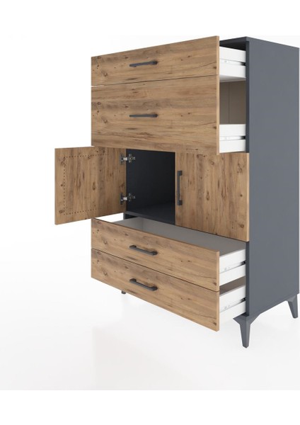 Hyperion Dolap Tek Raflı 4 Çekmeceli 2 Kapaklı 88X44X134 Antrasit-Çam fırsatları