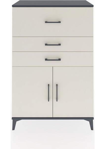 Hyperion Dolap Tek Raflı 3 Çekmeceli 2 Kapaklı 88X44X134 Antrasit-Aytaşı