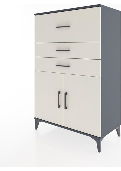 Hyperion Dolap Tek Raflı 3 Çekmeceli 2 Kapaklı 88X44X134 Antrasit-Aytaşı modelleri