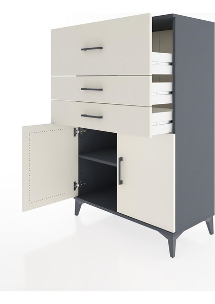 Hyperion Dolap Tek Raflı 3 Çekmeceli 2 Kapaklı 88X44X134 Antrasit-Aytaşı fırsatları