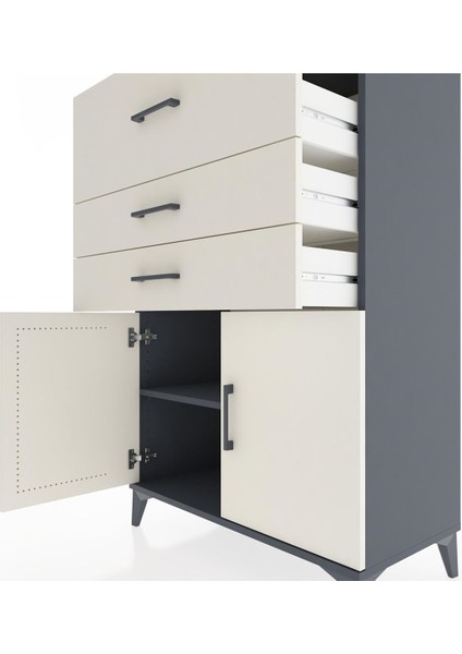 Hyperion Dolap Tek Raflı 3 Çekmeceli 2 Kapaklı 88X44X134 Antrasit-Aytaşı indirimleri