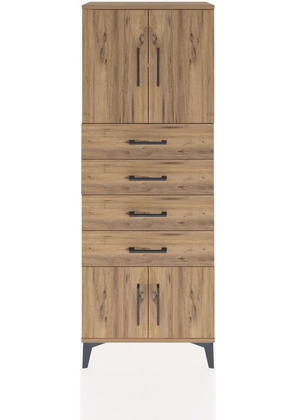 Arges Dolap 2 Raflı 4 Çekmeceli 4 Kapaklı 60X30X163 Çam-Çam