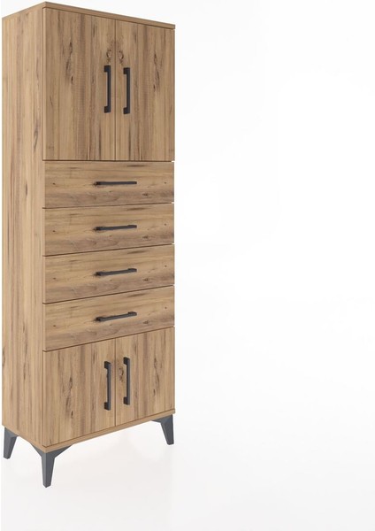 Arges Dolap 2 Raflı 4 Çekmeceli 4 Kapaklı 60X30X163 Çam-Çam fiyatları