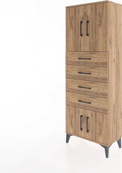 Arges Dolap 2 Raflı 4 Çekmeceli 4 Kapaklı 60X30X163 Çam-Çam modelleri