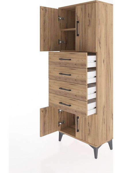 Arges Dolap 2 Raflı 4 Çekmeceli 4 Kapaklı 60X30X163 Çam-Çam fırsatları