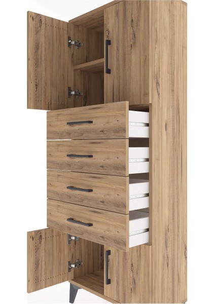 Arges Dolap 2 Raflı 4 Çekmeceli 4 Kapaklı 60X30X163 Çam-Çam indirimleri
