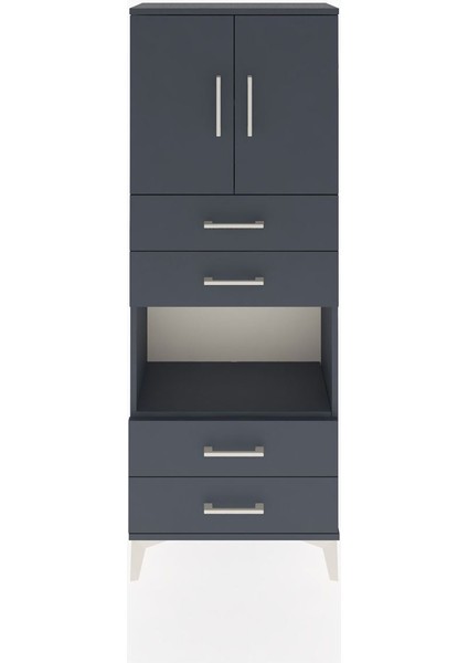 Arges Dolap 3 Raflı 4 Çekmeceli 2 Kapaklı 60X30X163 Antrasit-Antrasit