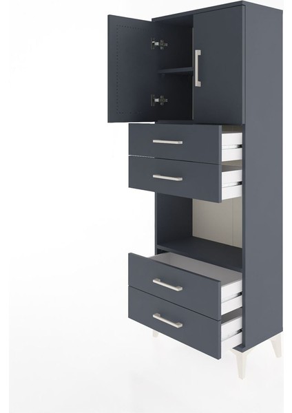 Arges Dolap 3 Raflı 4 Çekmeceli 2 Kapaklı 60X30X163 Antrasit-Antrasit fırsatları